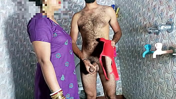 Indian duo caught in bathroom with Indian aunty in hooter-sling and g-string