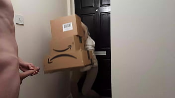 A dude jacking encounters an Amazon delivery chick who prefers to assist him in ejaculation